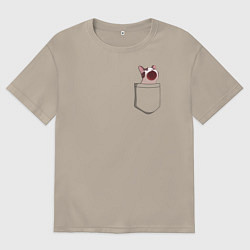 Футболка оверсайз мужская ПОП карманный КОТ, цвет: миндальный