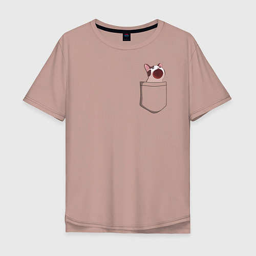 Мужская футболка оверсайз ПОП карманный КОТ / Пыльно-розовый – фото 1