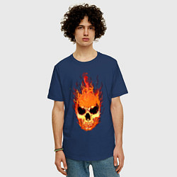 Футболка оверсайз мужская Fire flame skull, цвет: тёмно-синий — фото 2