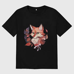 Футболка оверсайз мужская Акварельный лис, цвет: черный