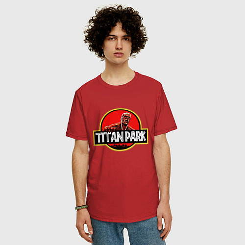 Мужская футболка оверсайз Attack on titan Атака титан / Красный – фото 3