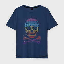 Футболка оверсайз мужская Пиксельный череп, цвет: тёмно-синий