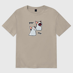 Футболка оверсайз мужская Pop Cat, цвет: миндальный