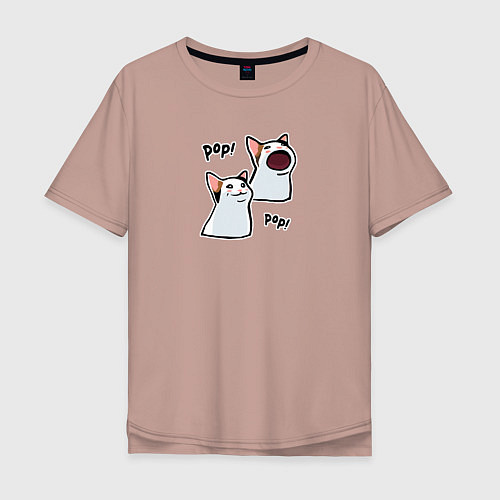 Мужская футболка оверсайз Pop Cat / Пыльно-розовый – фото 1