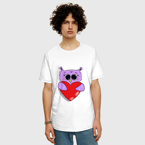Мужская футболка оверсайз Совушка с сердечком / Белый – фото 3