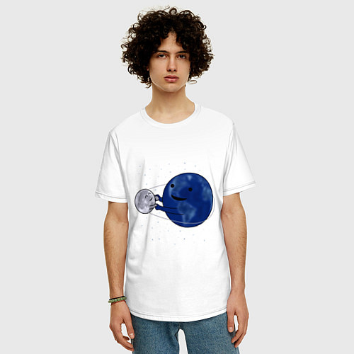Мужская футболка оверсайз Земля и луна кружатся в космосе / Белый – фото 3