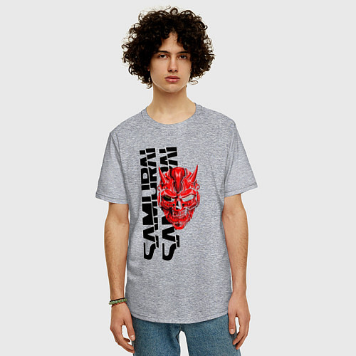 Мужская футболка оверсайз CYBERPUNK 2077 samurai / Меланж – фото 3