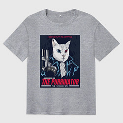 Футболка оверсайз мужская Кот Терминатор пародия, цвет: меланж