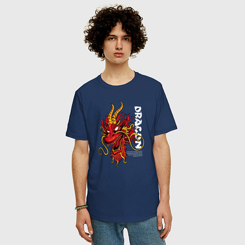 Мужская футболка оверсайз Китайский дракон / Тёмно-синий – фото 3
