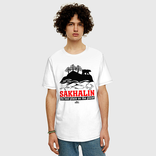 Мужская футболка оверсайз Сахалин - лучшее место планеты / Белый – фото 3