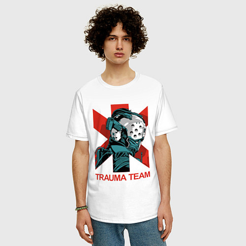 Мужская футболка оверсайз TRAUMA TEAM Cyberpunk 2077 / Белый – фото 3