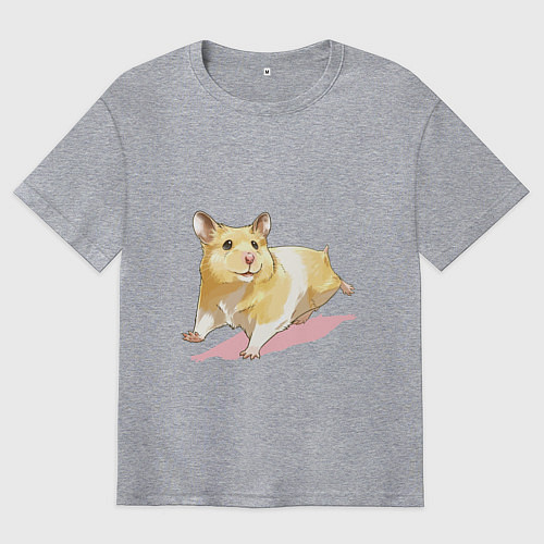 Мужская футболка оверсайз Бегущий хомячек рисунок / Меланж – фото 1