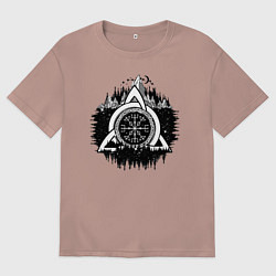 Футболка оверсайз мужская Вегвизир Рунический Компас, цвет: пыльно-розовый