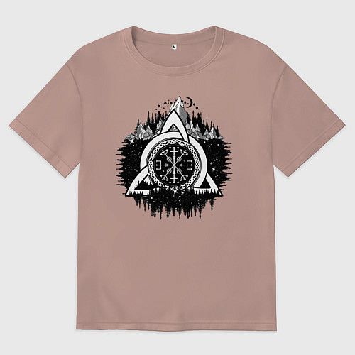 Мужская футболка оверсайз Вегвизир Рунический Компас / Пыльно-розовый – фото 1