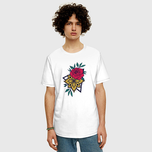 Мужская футболка оверсайз Flowers / Белый – фото 3