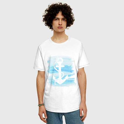 Мужская футболка оверсайз Якорь на акварельном фоне / Белый – фото 3