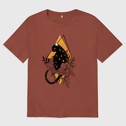 Футболка оверсайз мужская Cat in flowers, цвет: кирпичный