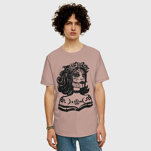 Мужская футболка оверсайз Богиня с розами и пентаграммой / Пыльно-розовый – фото 3