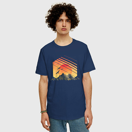 Мужская футболка оверсайз Mountain Galaxy Sunset / Тёмно-синий – фото 3