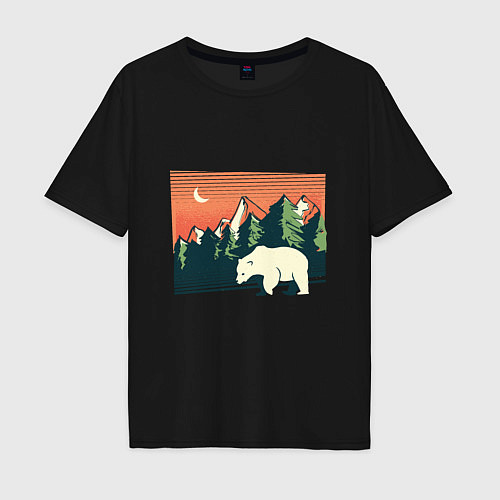 Мужская футболка оверсайз Белый медведь пейзаж с горами / Черный – фото 1