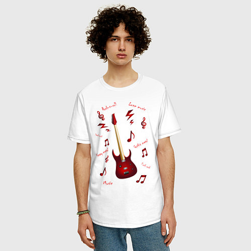 Мужская футболка оверсайз Красная гитара Рок музыка / Белый – фото 3