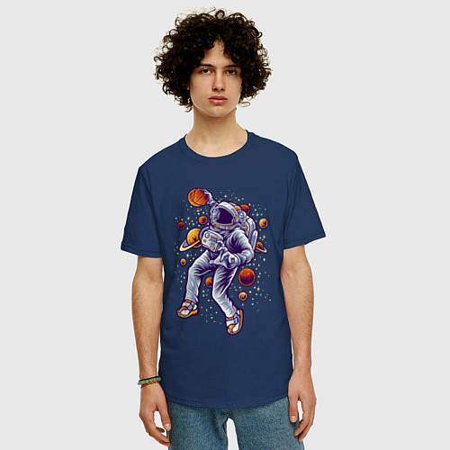 Мужская футболка оверсайз Space Dank / Тёмно-синий – фото 3
