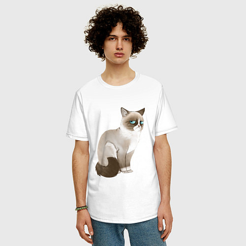 Мужская футболка оверсайз Grumpy Cat / Белый – фото 3