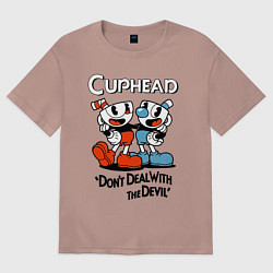 Футболка оверсайз мужская Cuphead, Dont deal with devil, цвет: пыльно-розовый