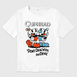 Футболка оверсайз мужская Cuphead, Dont deal with devil, цвет: белый
