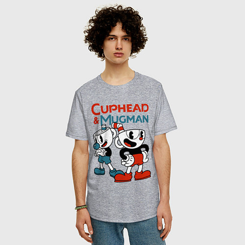 Мужская футболка оверсайз Cuphead & Mugman / Меланж – фото 3