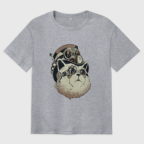Мужская футболка оверсайз Steampunk кот / Меланж – фото 1