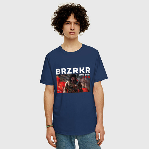 Мужская футболка оверсайз BRZRKR Кеану Ривз / Тёмно-синий – фото 3