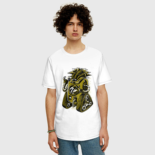 Мужская футболка оверсайз Steampunk Робот / Белый – фото 3