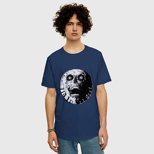 Мужская футболка оверсайз Луна Череп / Тёмно-синий – фото 3