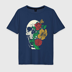 Футболка оверсайз мужская Floral Roses Skull, цвет: тёмно-синий