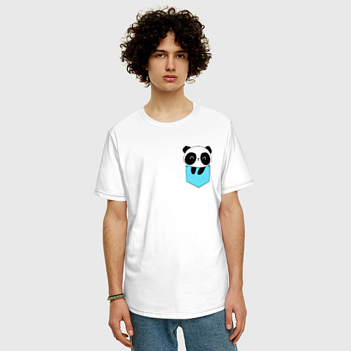 Мужская футболка оверсайз Панда милашка в кармашке / Белый – фото 3