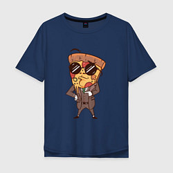 Футболка оверсайз мужская Пепперони пицца в костюме, цвет: тёмно-синий