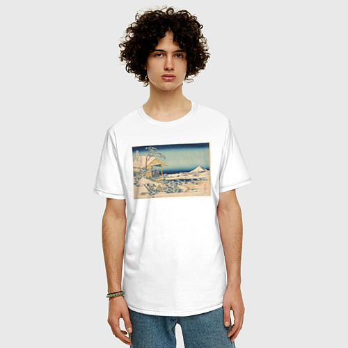 Мужская футболка оверсайз Снежное утро на реке Коисикава / Белый – фото 3