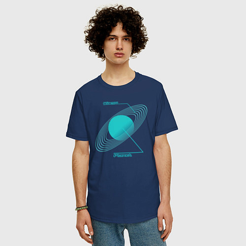 Мужская футболка оверсайз Сатурн / Тёмно-синий – фото 3