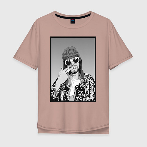 Мужская футболка оверсайз Курт Кобейн Nirvana ЧБ / Пыльно-розовый – фото 1