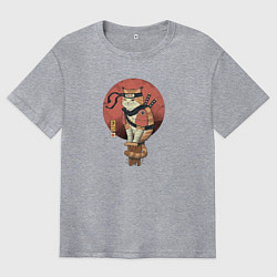 Футболка оверсайз мужская Кот самурай, цвет: меланж