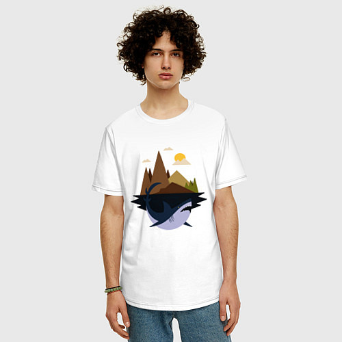 Мужская футболка оверсайз Abstract Geometry Shark Island / Белый – фото 3