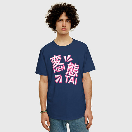 Мужская футболка оверсайз Hen Tai / Тёмно-синий – фото 3