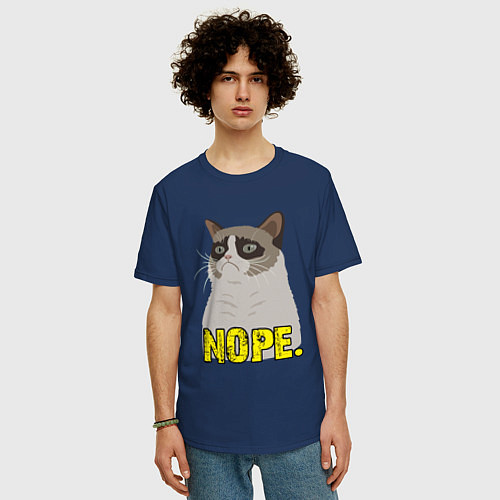 Мужская футболка оверсайз Nope Cat / Тёмно-синий – фото 3