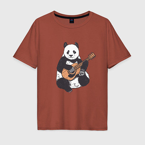 Мужская футболка оверсайз Панда гитарист Panda Guitar / Кирпичный – фото 1