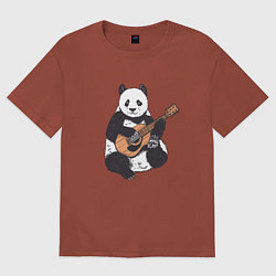 Футболка оверсайз мужская Панда гитарист Panda Guitar, цвет: кирпичный