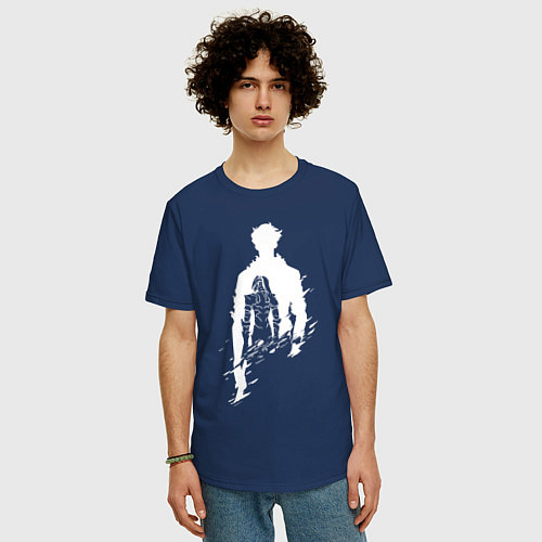 Мужская футболка оверсайз СОН ДЖИН ВУ SOLO LEVELING / Тёмно-синий – фото 3