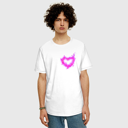 Мужская футболка оверсайз Розовое Огненное Сердце / Белый – фото 3