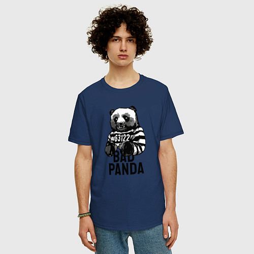 Мужская футболка оверсайз Плохая панда / Тёмно-синий – фото 3