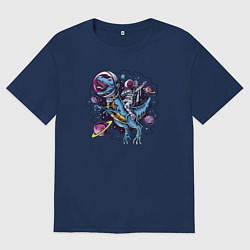 Футболка оверсайз мужская Космонавт Dab на динозавре, цвет: тёмно-синий